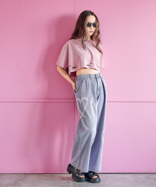 ワイドパンツ パンツ 「ライトオンス」ホックデニムパンツ キッズ 子供服 女の子の画像
