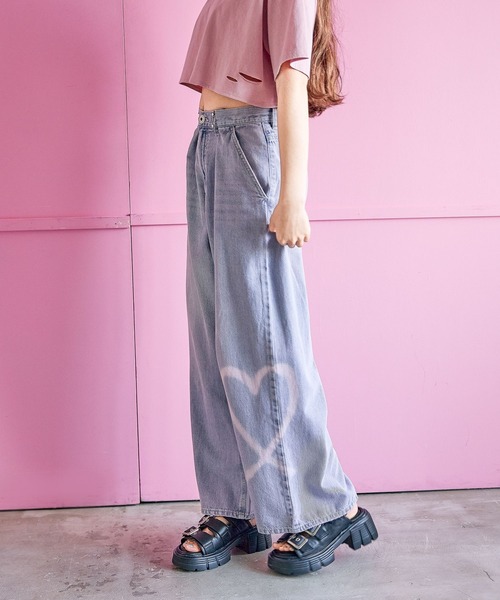 ワイドパンツ パンツ 「ライトオンス」ホックデニムパンツ キッズ 子供服 女の子の画像