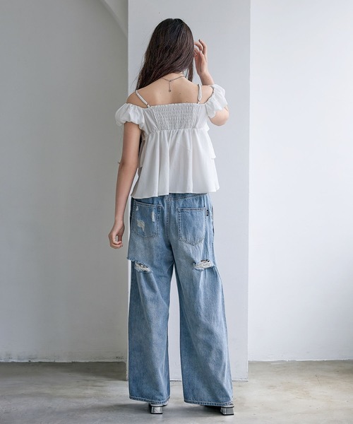ワイドパンツ パンツ 「ライトオンス」ホックデニムパンツ キッズ 子供服 女の子の画像