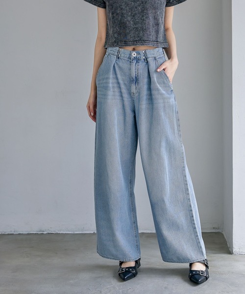 ワイドパンツ パンツ 「ライトオンス」ホックデニムパンツ キッズ 子供服 女の子の画像