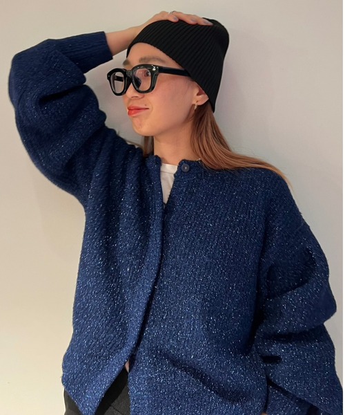 「emmi」 ニットカーディガン ONE SIZE シルバー レディース_画像2