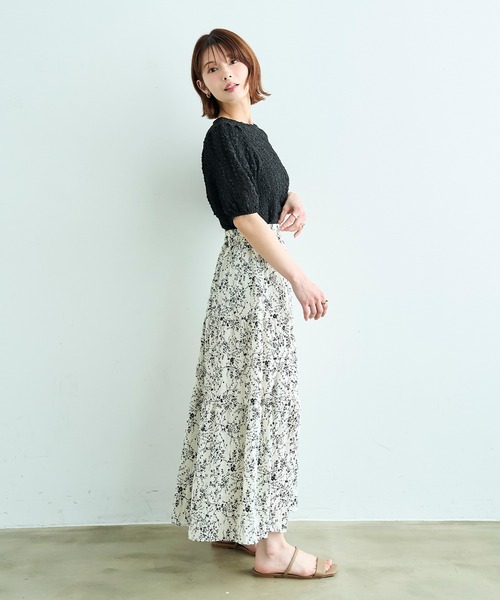 新品 45R 小花柄ティアードスカート サイズ3 大きいサイズ 綿100 日本製 mil（ミル） ロング スカート 夏 小花柄ワッシャーティアードスカート