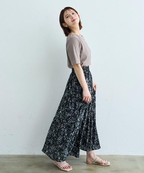 mil（ミル） ロング スカート 夏 小花柄ワッシャーティアードスカート