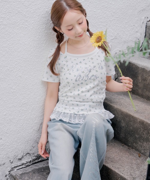 continuer de NICE CLAUP tシャツ 半袖 裾レースキラキラロゴホルターT