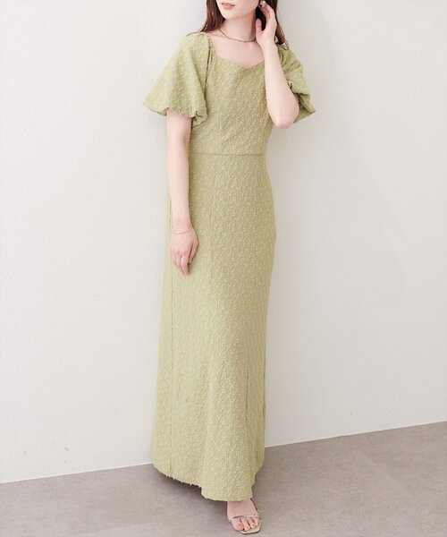 natural couture ワンピース 半袖 「mizu」後ろねじりふくれジャガード