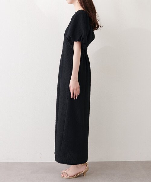 natural couture ワンピース 半袖 「mizu」後ろねじりふくれジャガード