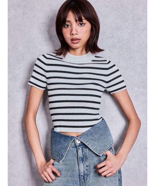 GYDA（ジェイダ） tシャツ 半袖 ボトルネックリブニットトップス