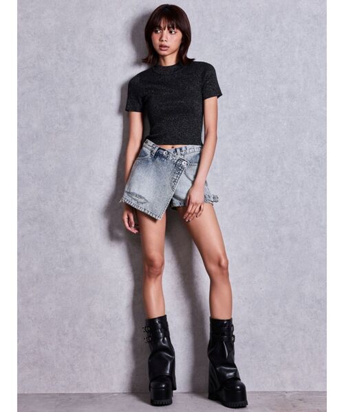 GYDA（ジェイダ） tシャツ 半袖 ボトルネックリブニットトップス
