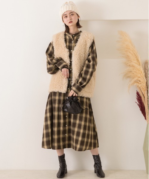 「ad thie」 長袖ワンピース LARGE ブラウン レディース_画像6