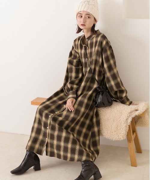 「ad thie」 長袖ワンピース LARGE ブラウン レディース_画像8