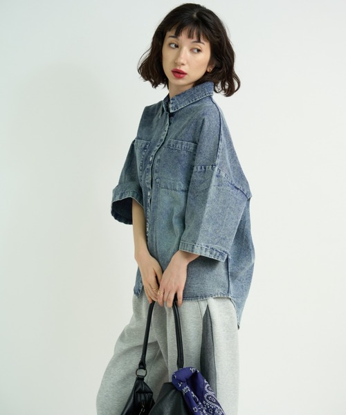 「A.D.C.L.」 半袖シャツ M ブルー レディース_画像7