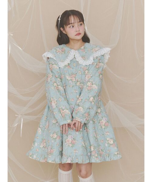 merryjenny 花柄 ミニワンピース 長袖 merry jenny（メリージェニー） ワンピース floralキルトミニ