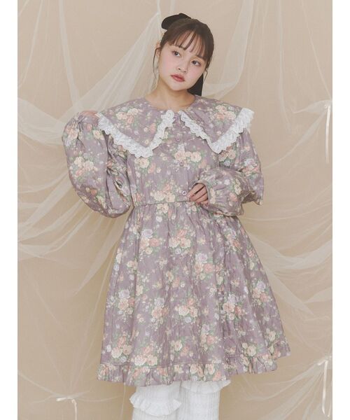 merryjenny 花柄 ミニワンピース 長袖 merry jenny（メリージェニー） ワンピース floralキルトミニ