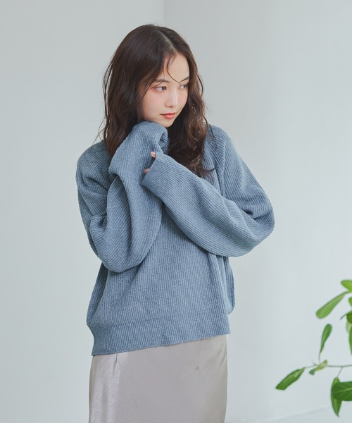 【Kidsまたレディース】stone グレー クルーネックニット mysty woman（ミスティウーマン） ニット セーター 「復刻/WEB限定