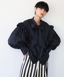 ELFRANK ブラウス シャツ 2wayボウタイリボンドロップショルダー