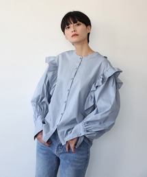 ボウタイ シャツ 全2色 カジュアル シンプル ルーズ ck6879 JUNRED（ジュンレッド）の「【 UNISEX 】ボウタイオーバーシャツ
