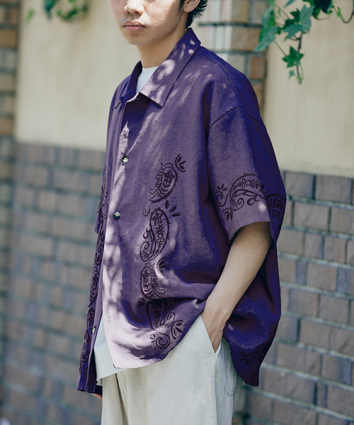 JOURNAL STANDARD relume - JOURNAL STANDARD relume (ジャーナルスタンダードレリューム) 24051464043020 エンブロイダリー ペイズリー 半袖シャツ メンズ ブラック L JOURNAL STANDARD relume シャツ ブラウス エンブロイダリー