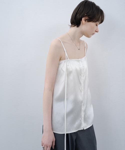 RYUKAGA キャミソールシャツ ビスチェ ホワイト EKCOOKIES キャミソール 「 」フロントボタン光沢ビスチェ風