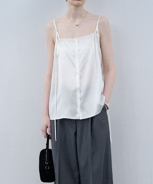 EKCOOKIES キャミソール 「 」フロントボタン光沢ビスチェ風