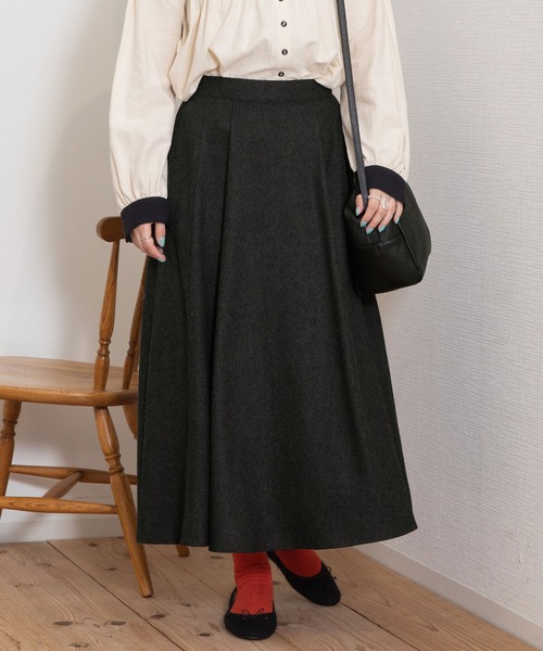 【タグ付】ebure エブール フレアスカート ダークブラウン 美シルエット POU DOU DOU（プードゥドゥ） ロング スカート エターミンフレア