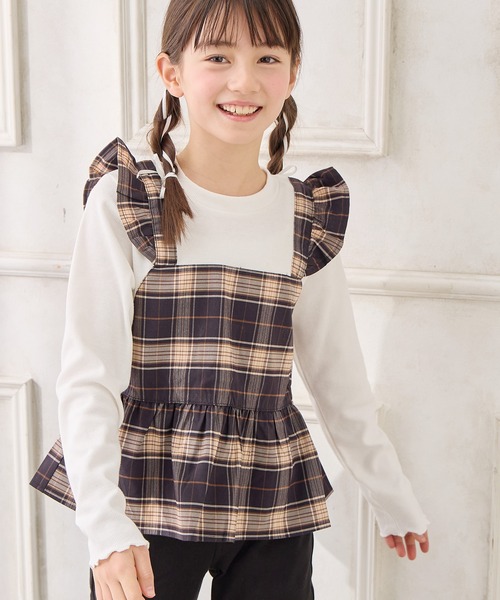 Amourire girl tシャツ 「セットアップ可」チェック柄ドッキング