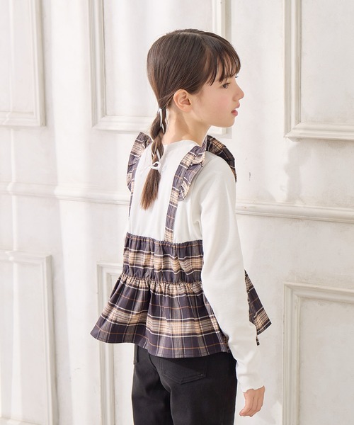Amourire girl tシャツ 「セットアップ可」チェック柄ドッキング