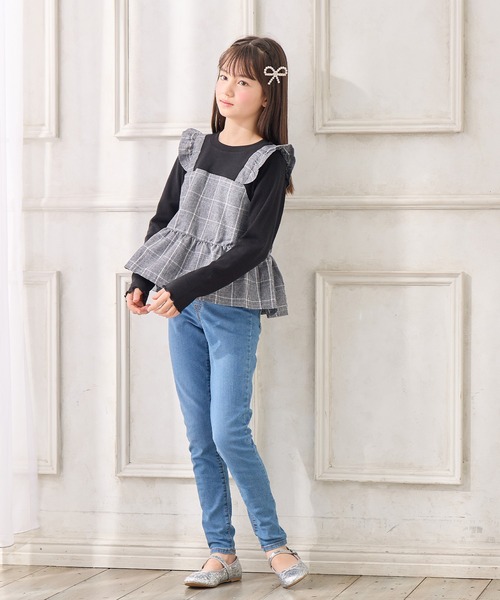 Amourire girl tシャツ 「セットアップ可」チェック柄ドッキング