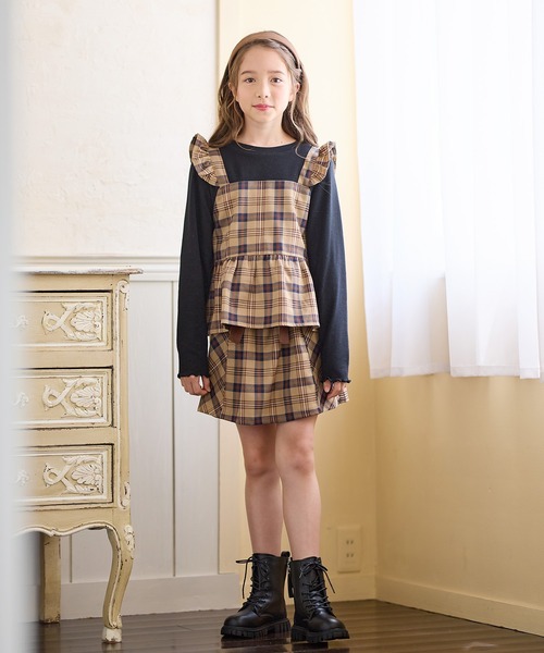 Amourire girl tシャツ 「セットアップ可」チェック柄ドッキング
