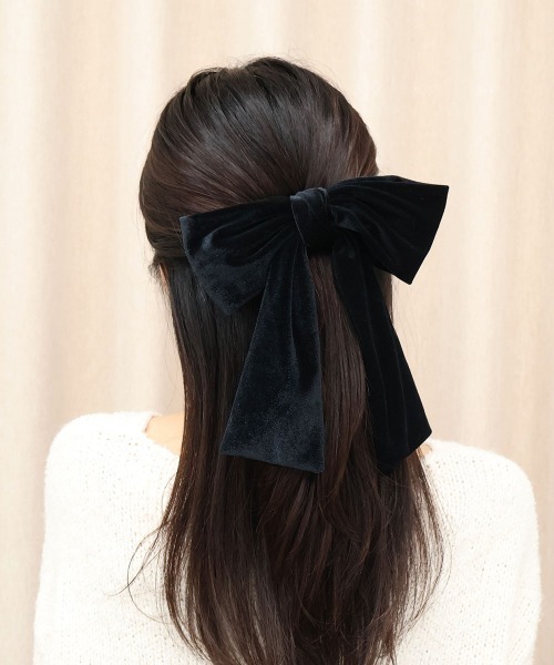 CEMO NEMO（セモネモ） ヘアクリップ ベロア ロングリボン バレッタ