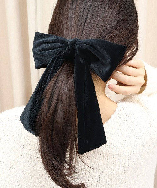 CEMO NEMO ヘアクリップ ベロア ロングリボン バレッタ レディース 