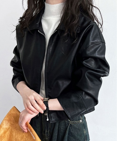フェイクレザージャケット レザージャケット ライダース フェイクレザー ジップ ジャケット