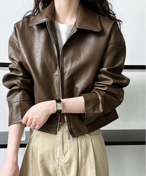 レザージャケット ライダース フェイクレザー ジップ ジャケット