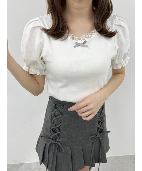 ホワイト パフスリーブ Tシャツ tシャツ 「PHILLY」パフスリーブコンパクトリブトップス