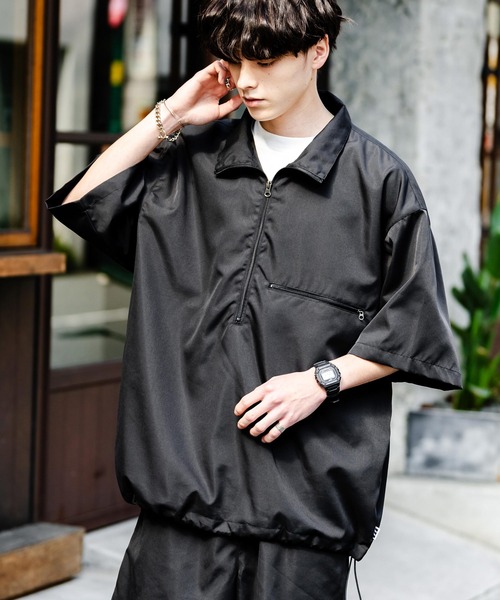 tシャツ Tシャツ オーバーサイズナイロンテックハーフジップ 