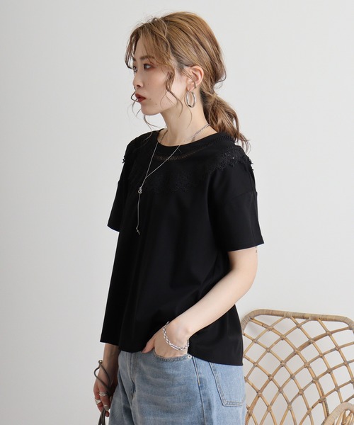 tシャツ Anna Nicola レース切り替え半袖カットソー レディース Anna Nicola tシャツ AnnaNicola レース切り替えカットソー