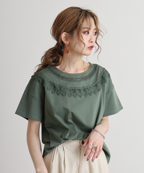 Anna Nicola tシャツ AnnaNicola レース切り替えカットソー
