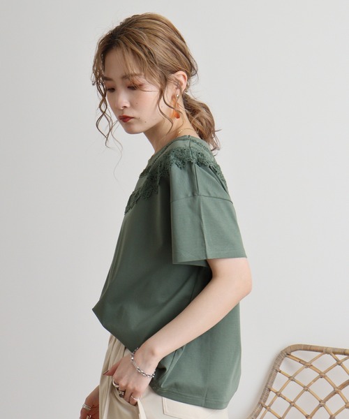 tシャツ Anna Nicola レース切り替え半袖カットソー レディース セール】Anna Nicola レース切り替え半袖カットソー（Tシャツ