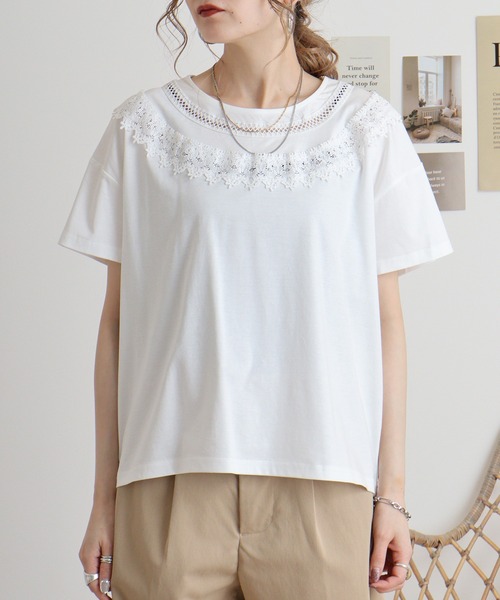 Anna Nicola tシャツ AnnaNicola レース切り替えカットソー