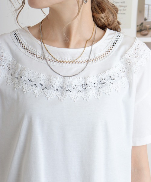 tシャツ AnnaNicola レース切り替えカットソー レディース Anna Nicola tシャツ AnnaNicola レース切り替えカットソー