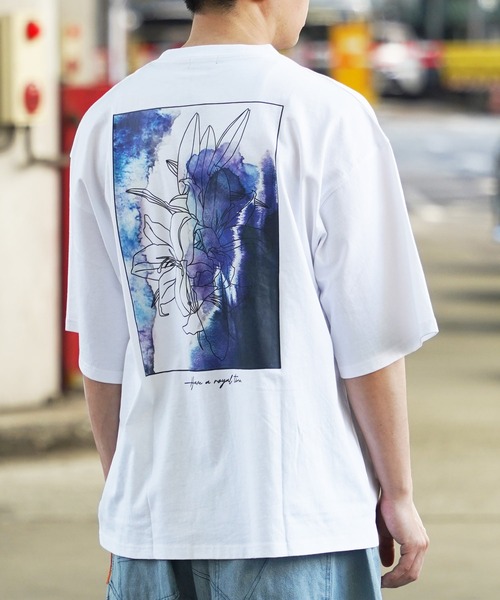 tシャツ 「unisex」水彩画風 フラワー バックプリントTシャツ / ロゴ