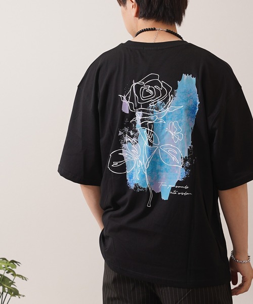Boyfriend 花柄刺繍 Tシャツ ネイビーM ワンフォークロージング 1111clothing ◇フラワー サガラ刺繍 Tシャツ