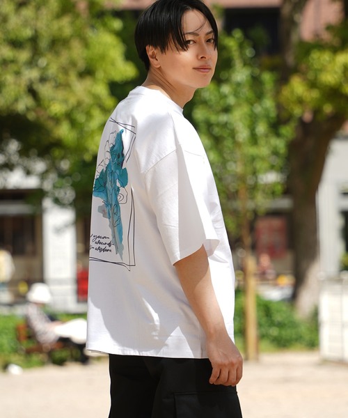 tシャツ 「unisex」水彩画風 フラワー バックプリントTシャツ / ロゴ