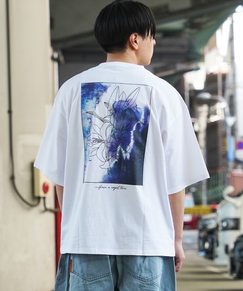 tシャツ 「unisex」水彩画風 フラワー バックプリントTシャツ / ロゴ