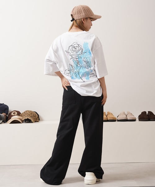 tシャツ 「unisex」水彩画風 フラワー バックプリントTシャツ / ロゴ