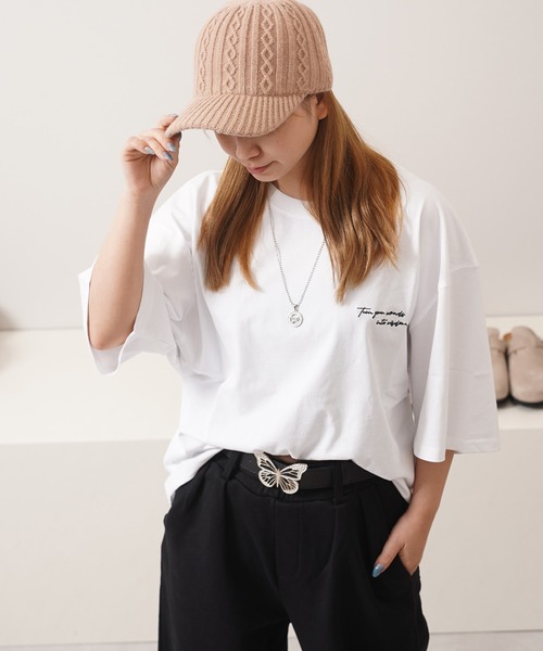 tシャツ 「unisex」水彩画風 フラワー バックプリントTシャツ / ロゴ