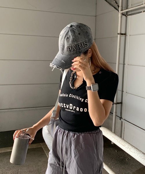 ブラックデニムキャップ エンボスロゴ non-hedge（ノンヘッジ） キャップ 帽子 エンボスロゴダメージデニム