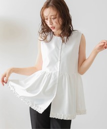 シェリエ　ダブルフリルペプラムトップス（ホワイト） セール】ダブルフリル ペプラムトップス（スウェット）｜AMELY