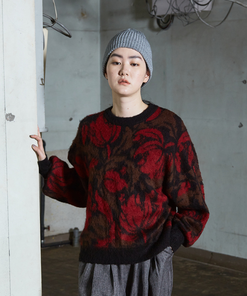 NOMINE ニット セーター ボタニカル ジャガード レディース