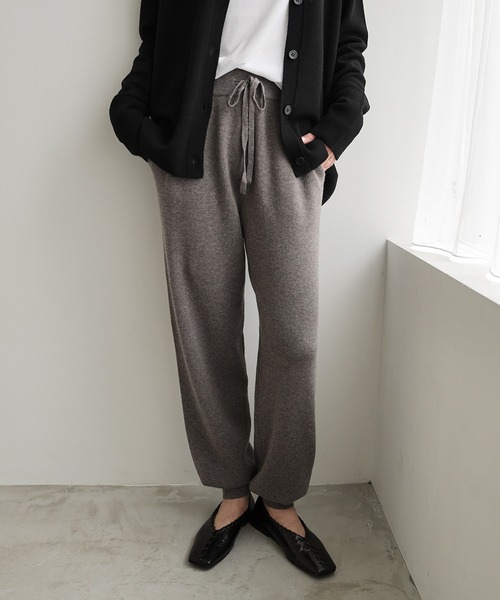 evernavy パンツ 総針ウールニットジョガーパンツ レディース