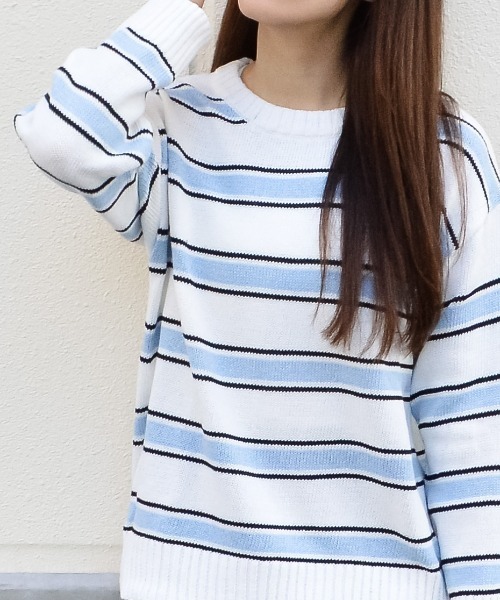 ニット セーター 「spiritoso」クルーネックルーズボーダーニット(CP) レディース spiritoso ニット セーター 「spiritoso」クルーネックルーズ